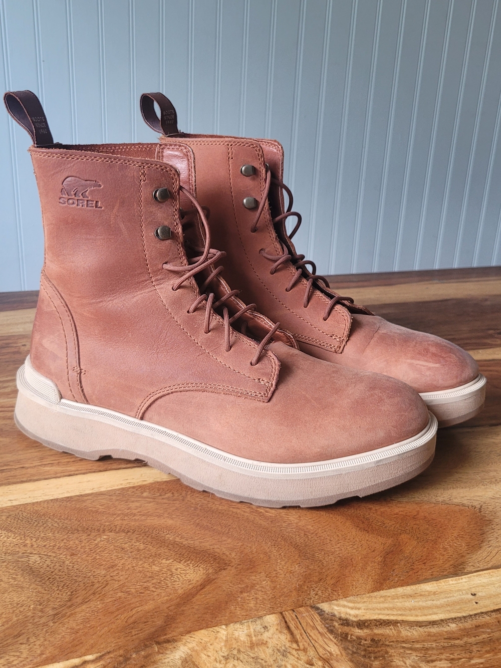 Sorel Women's Brown Leather Lace-Up Combat Boots